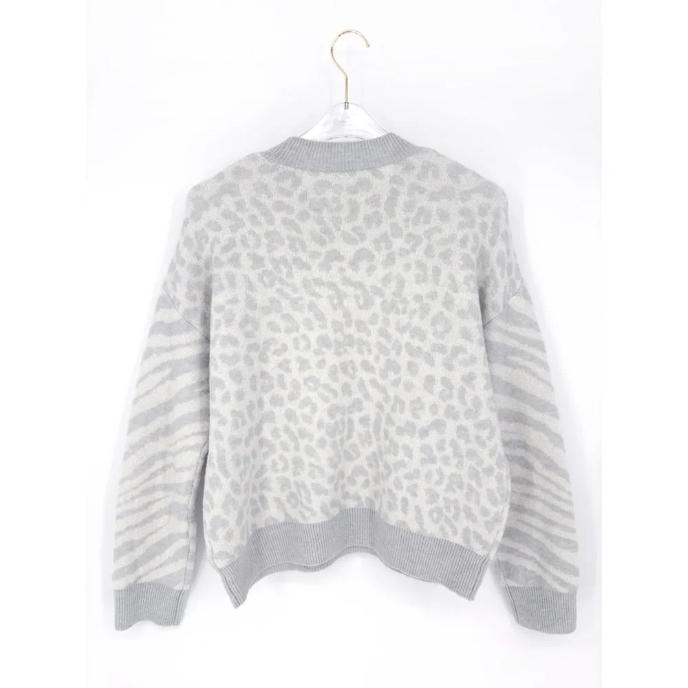 RAILS Lana Mixed Animal Print Ivory Gray Sweater S - Picture 6 of 10